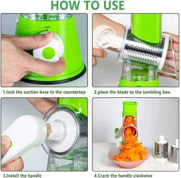 3 in 1 Manual Vegetable Cutter Slicer Round , Grater , Table top Drum grater Chopper Blades Multifunctional Kitchen Gadgets Cutting Machine